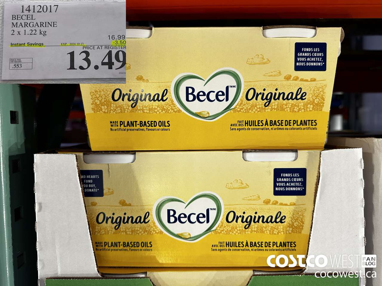1412017 BECEL MARGARINE 2 x 1.22 kg ($3.50 INSTANT SAVINGS EXPIRES ON 2024-10-13) $13.49