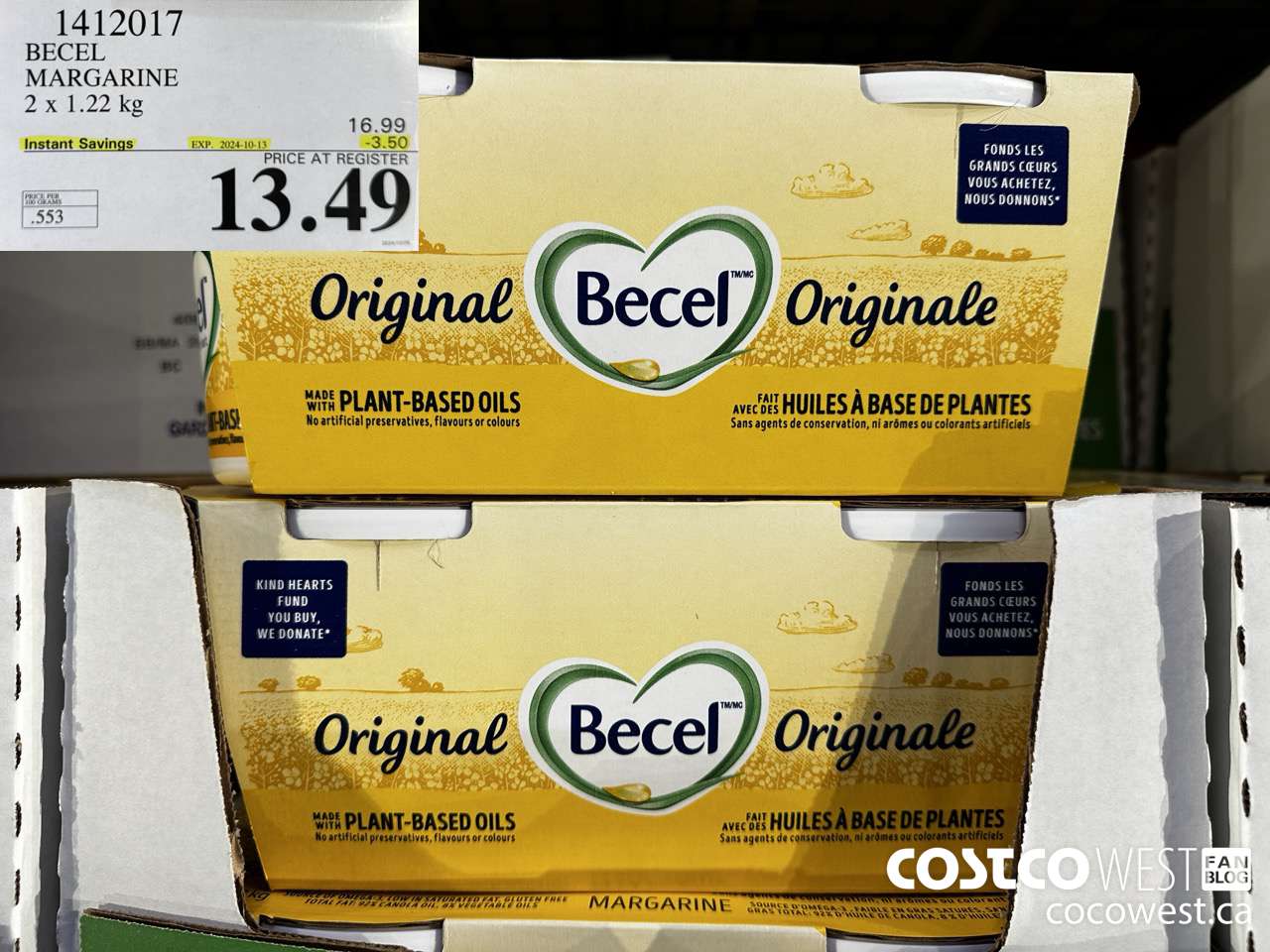1412017 BECEL MARGARINE 2 x 1.22 kg ($3.50 INSTANT SAVINGS EXPIRES ON 2024-10-13) $13.49