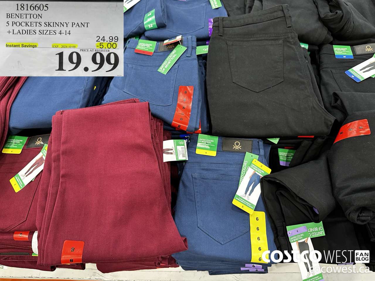 1816605 BENETTON 5 POCKETS SKINNY PANT LADIES SIZES 4-14 ($5.00 INSTANT SAVINGS EXPIRES ON 2024-10-09) $19.99