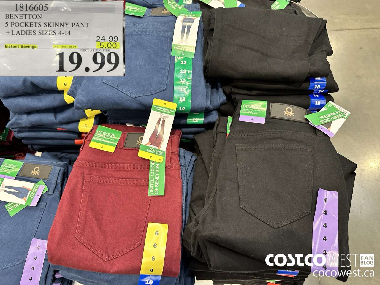 1816605 BENETTON 5 POCKETS SKINNY PANT LADIES SIZES 4-14 ($5.00 INSTANT SAVINGS EXPIRES ON 2024-10-29) $19.99