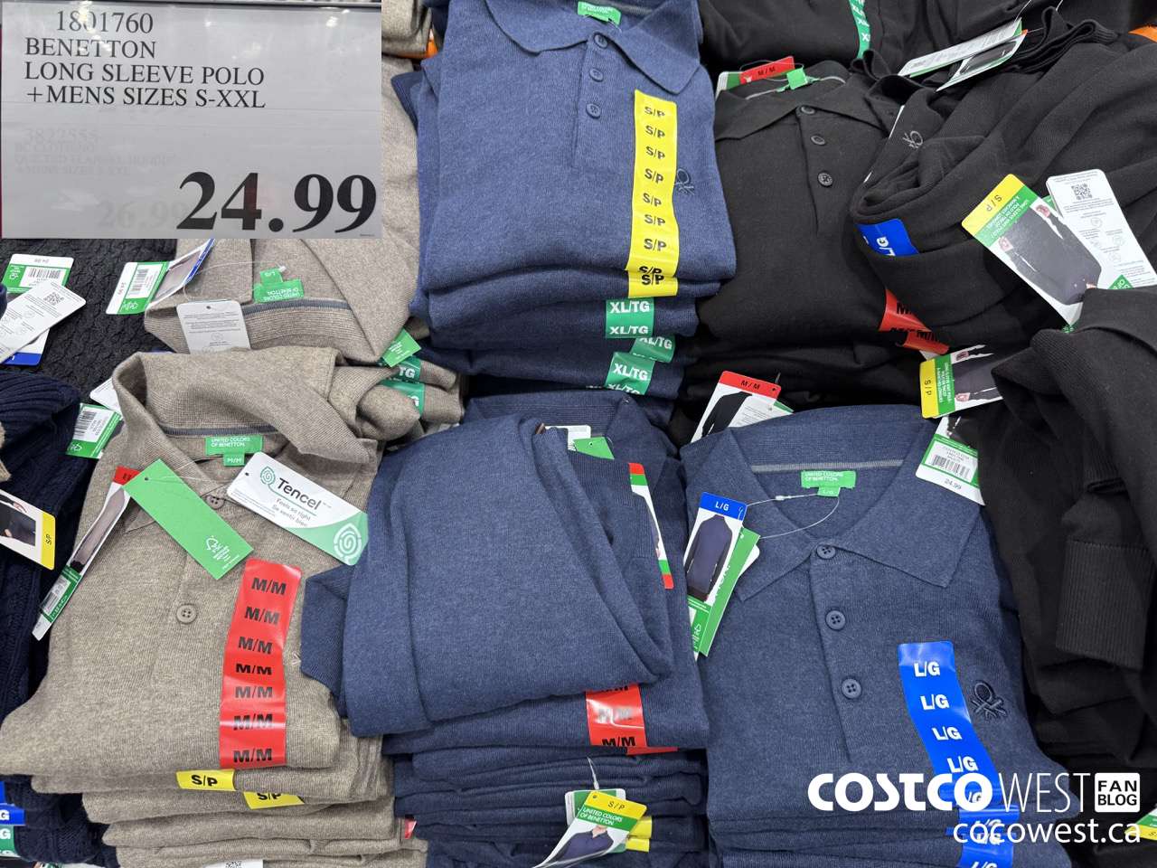 1801760 BENETTON LONG SLEEVE POLO MENS SIZES S-XXL $24.99