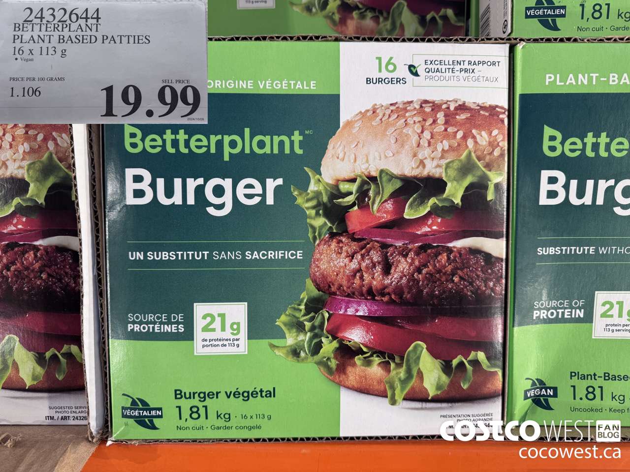 2432644 BETTERPLANT PLANT BASED PATTIES 16 X 113 G $19.99