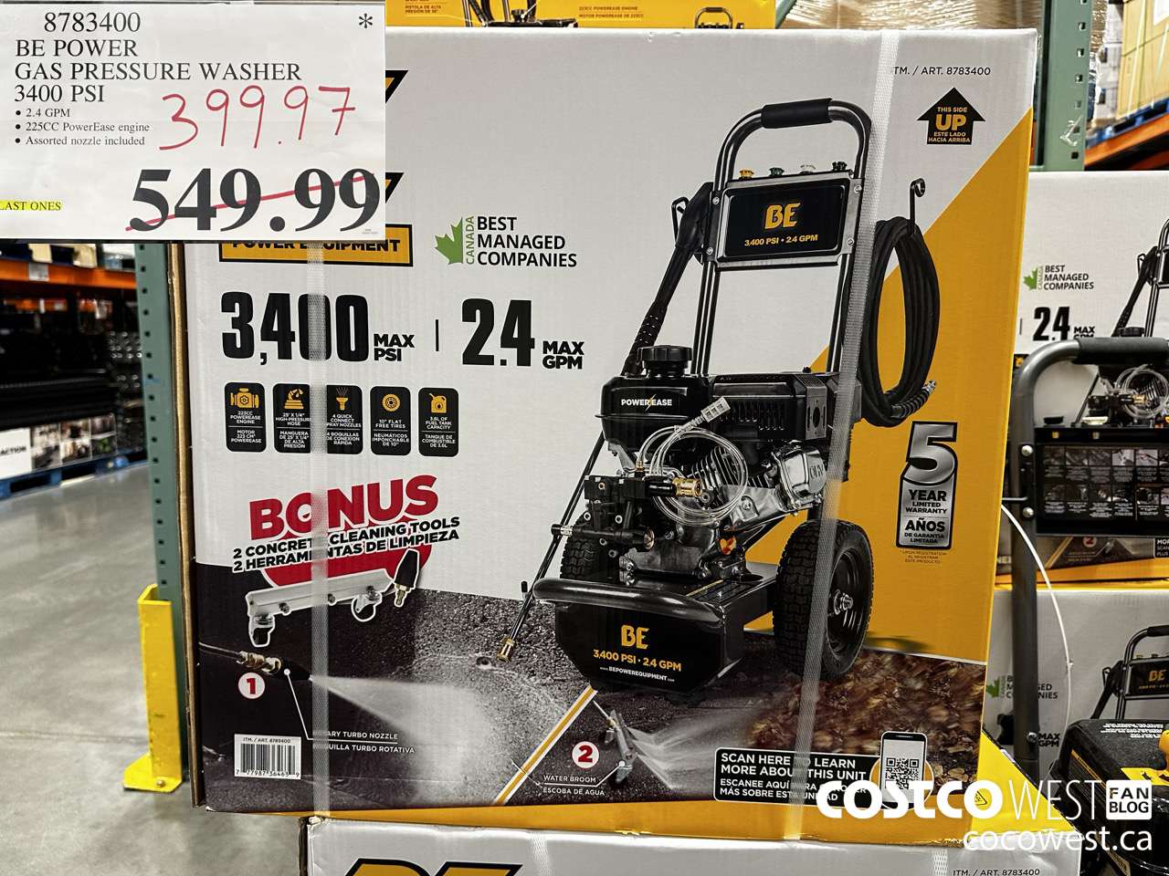 8783400 BE POWER PRESSURE WASHER 3400 PSI $399.97