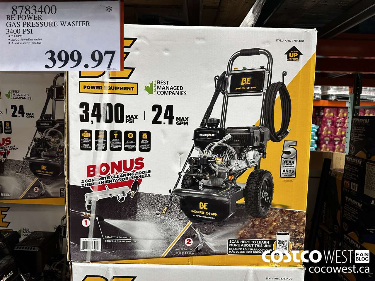 8783400 BE POWER PRESSURE WASHER 3400 PSI $399.97