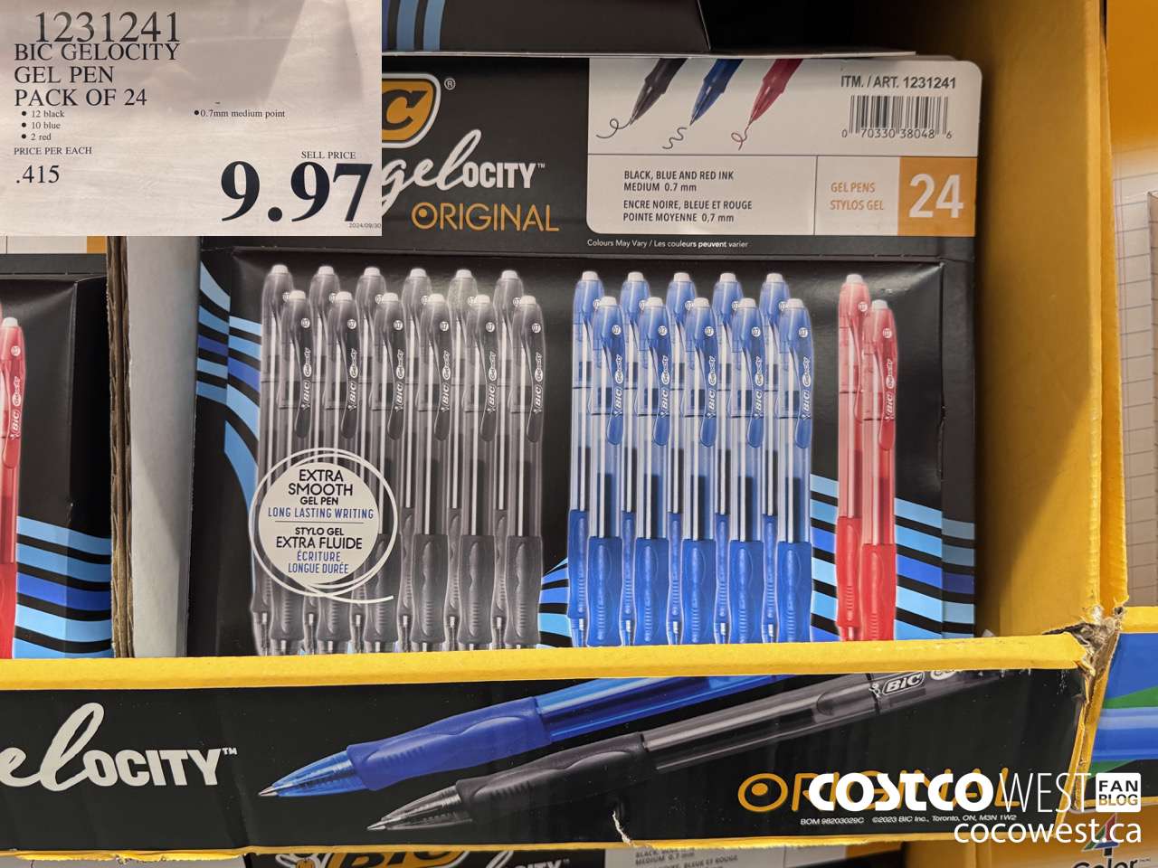 1231241 BIC GELOCITY BLUE & BLK PENS PACK OF 24 $9.97