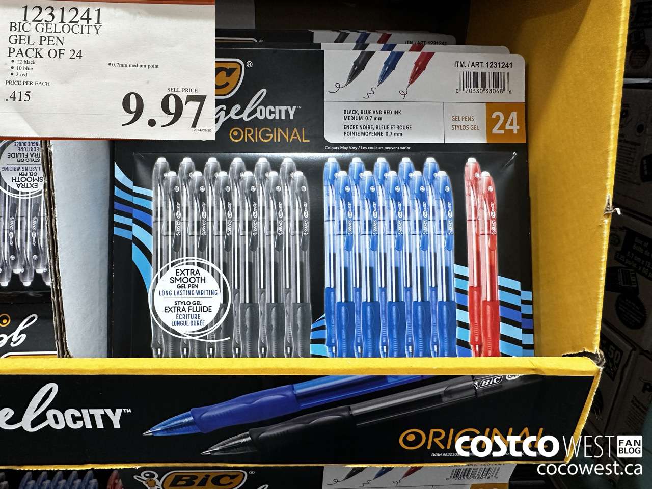 1231241 BIC GELOCITY BLUE & BLK PENS PACK OF 24 $9.97