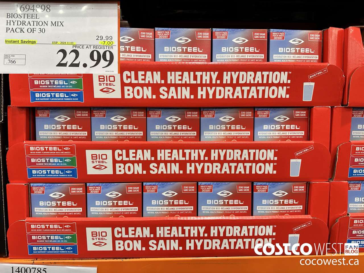1694898 BIOSTEEL HYDRATION MIX PACK OF 30 ($7.00 INSTANT SAVINGS EXPIRES ON 2024-11-03) $22.99