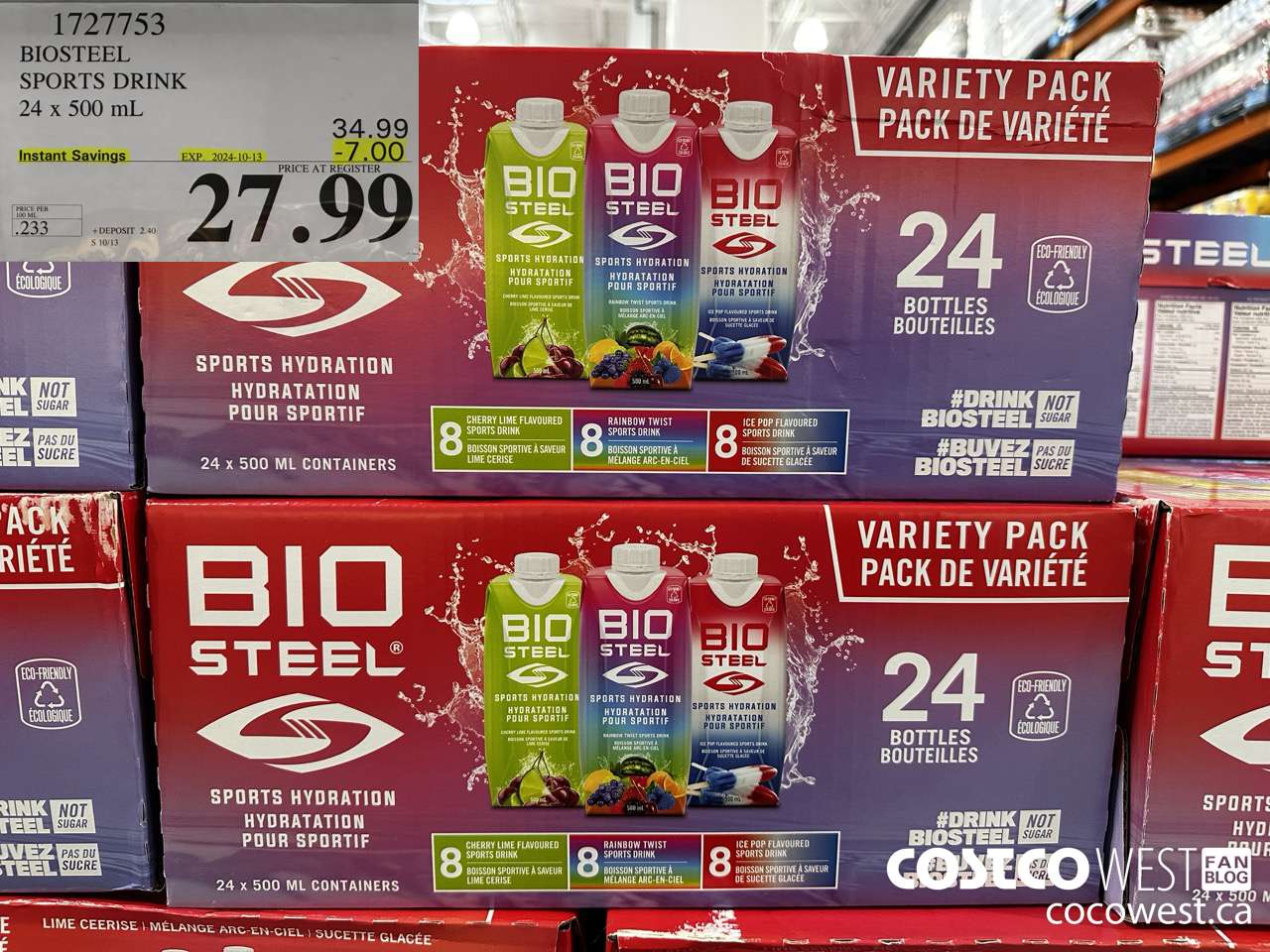 1727753 BIOSTEEL SPORTS DRINK 24 X 500 ML ($7.00 INSTANT SAVINGS EXPIRES ON 2024-10-13) $27.99