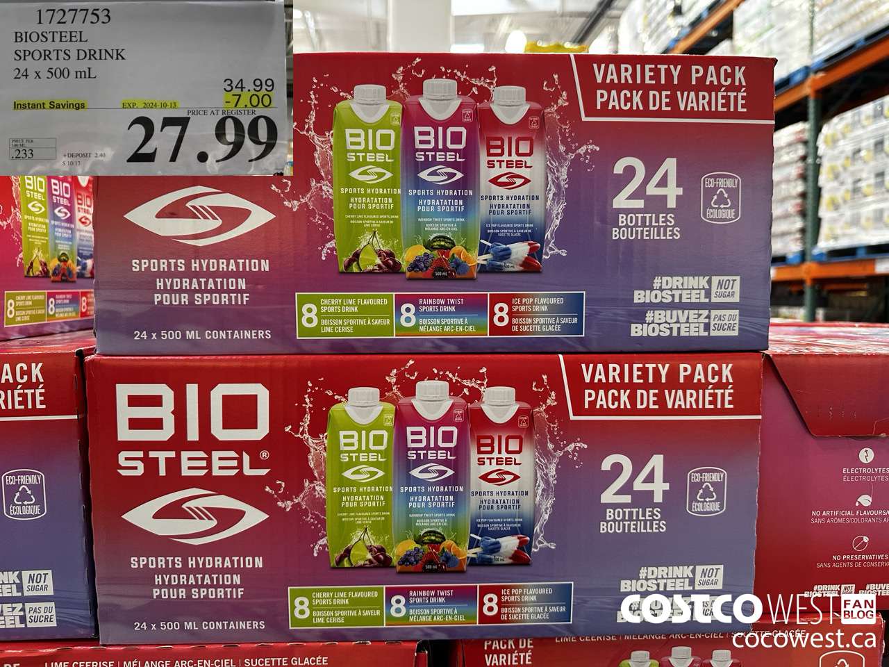 1727753 BIOSTEEL SPORTS DRINK 24 X 500 ML ($7.00 INSTANT SAVINGS EXPIRES ON 2024-10-13) $27.99