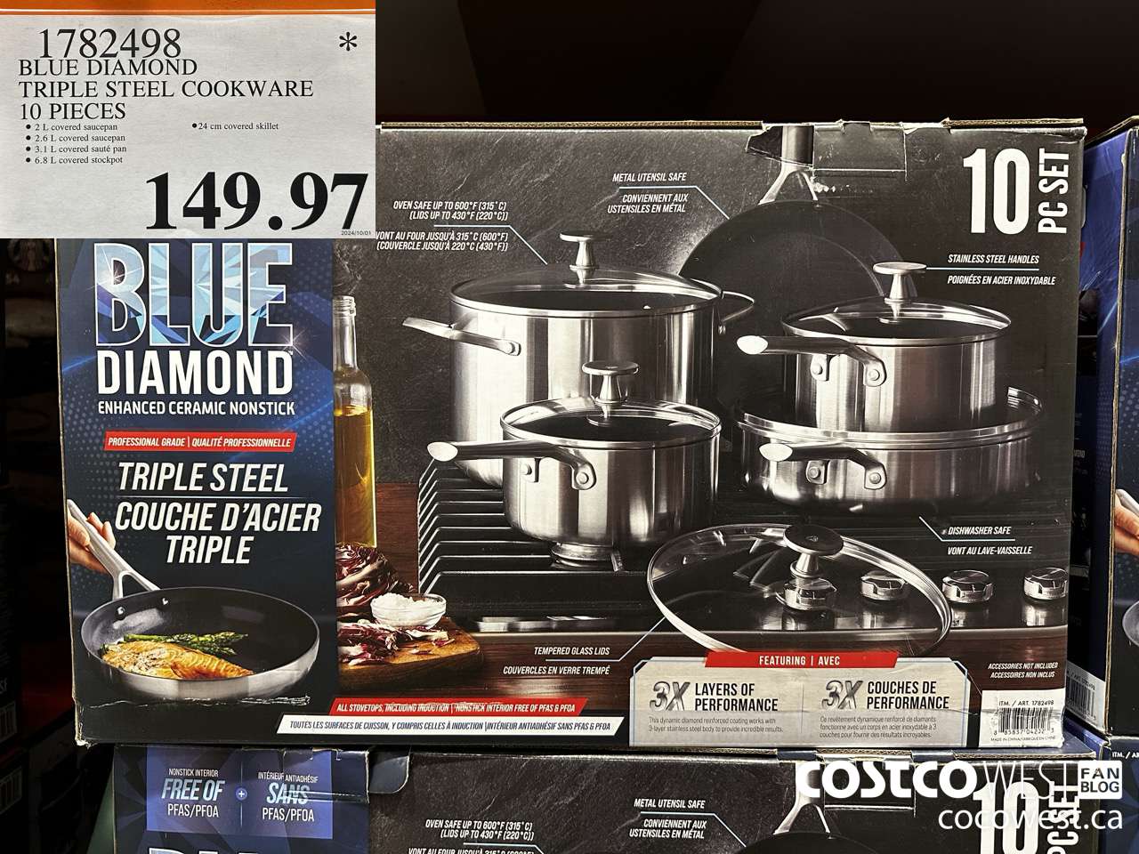 1782498 BLUE DIAMOND TRIPLE STEEL COOKWARE 10 PIECES $149.97