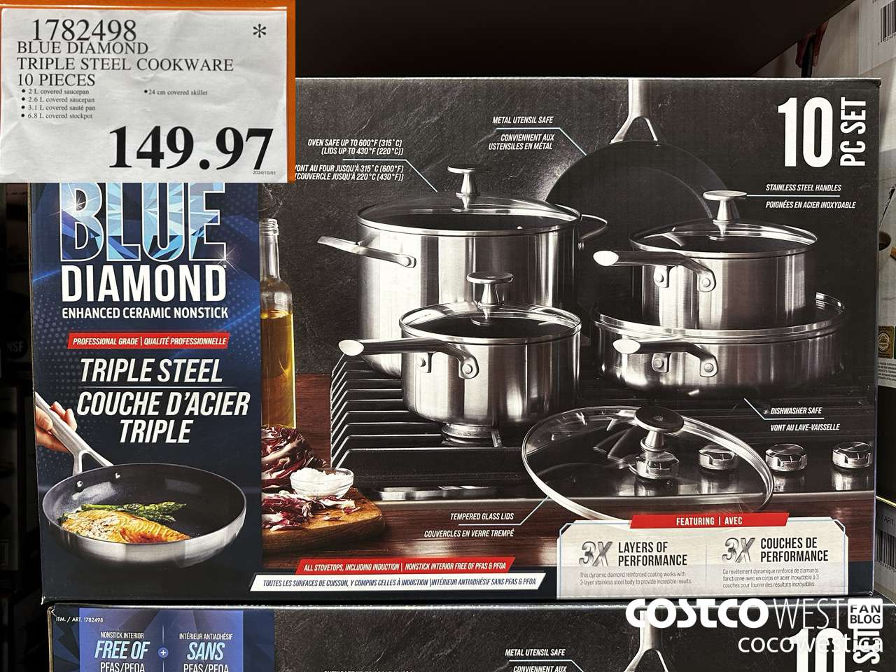 1782498 BLUE DIAMOND TRIPLE STEEL COOKWARE 10 PIECES $149.97