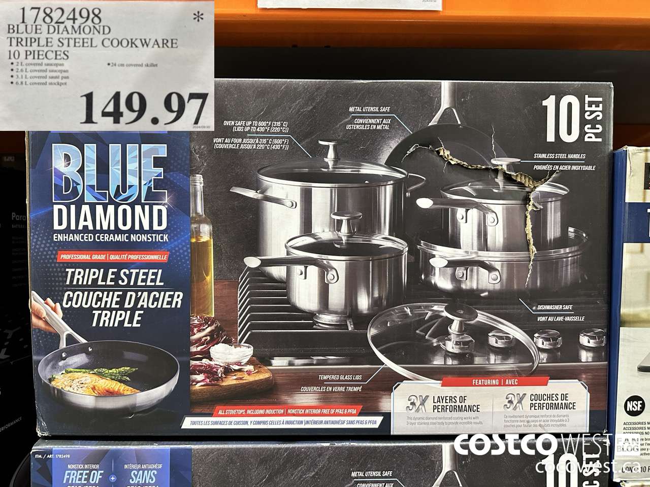1782498 BLUE DIAMOND TRIPLE STEEL COOKWARE 10 PIECES $149.97