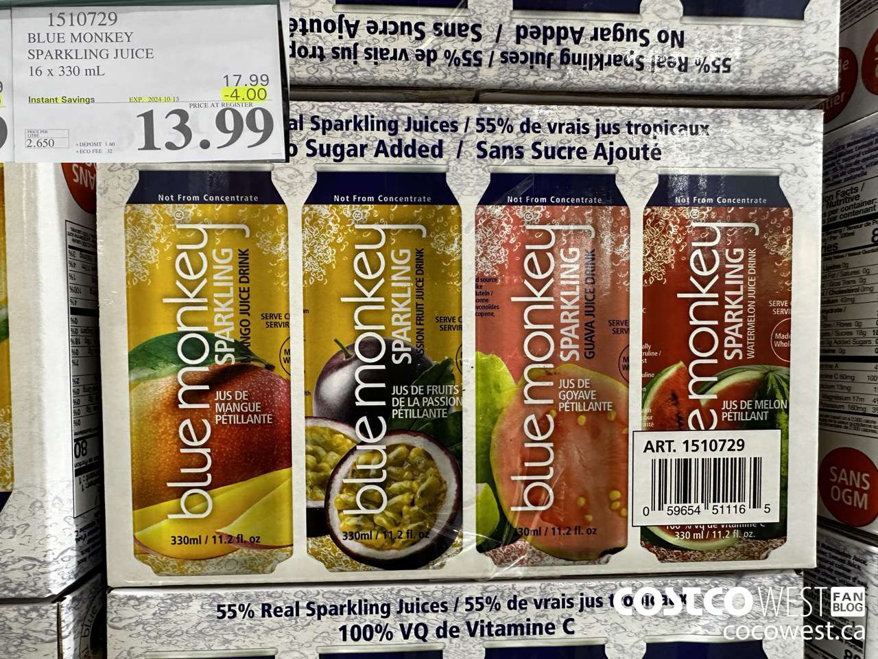 1510729 BLUE MONKEY SPARKLING JUICE 16 X 330 ML ($4.00 INSTANT SAVINGS EXPIRES ON 2024-10-13) $13.99