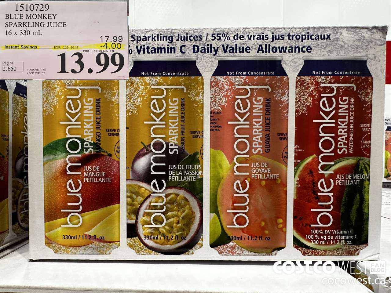 1510729 BLUE MONKEY SPARKLING JUICE 16 X 330 ML ($4.00 INSTANT SAVINGS EXPIRES ON 2024-10-13) $13.99