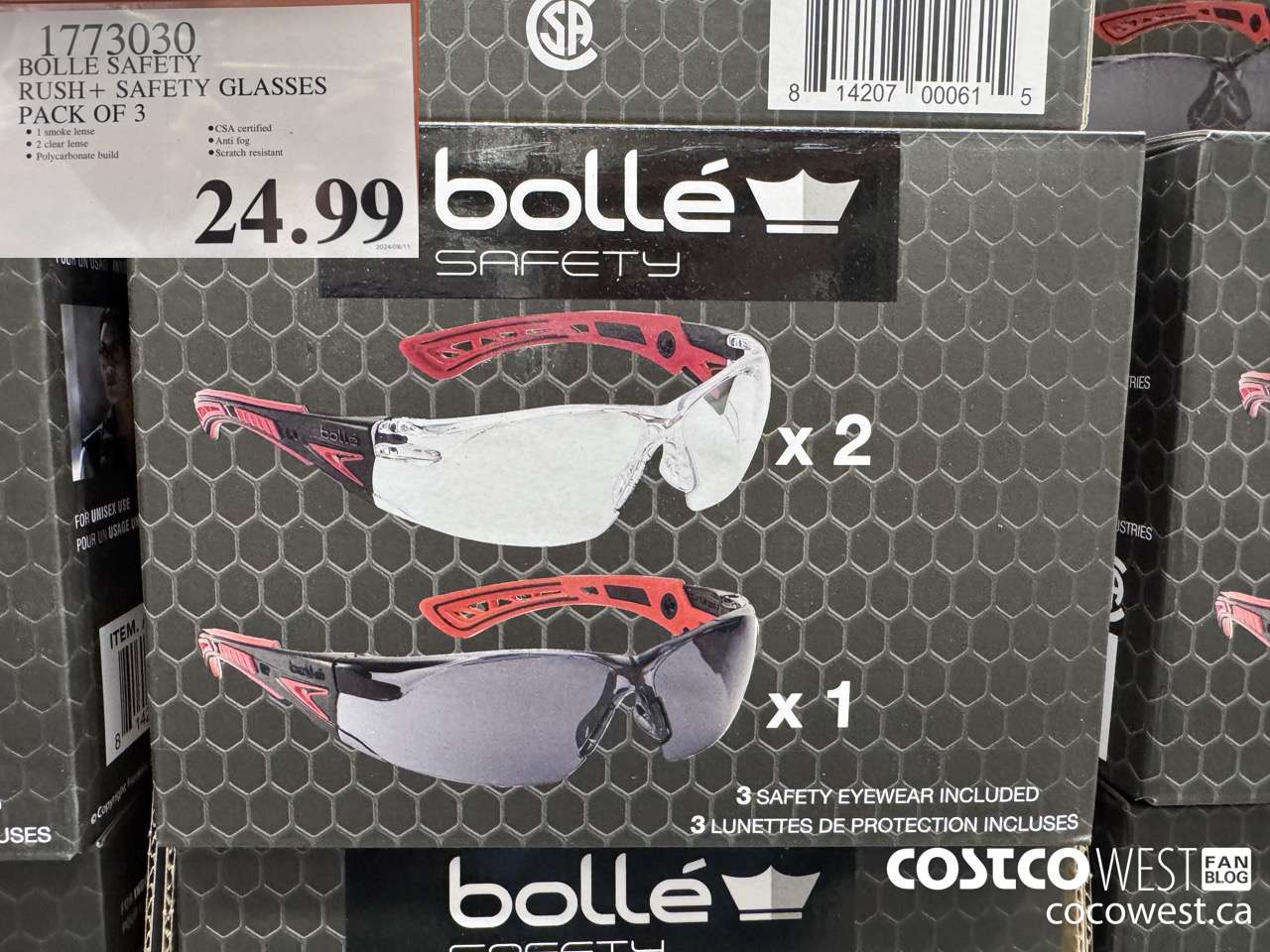 1773030 BOLLE SAFE RUSH+ SAFETY GLASSES PACK OF 3 $24.99