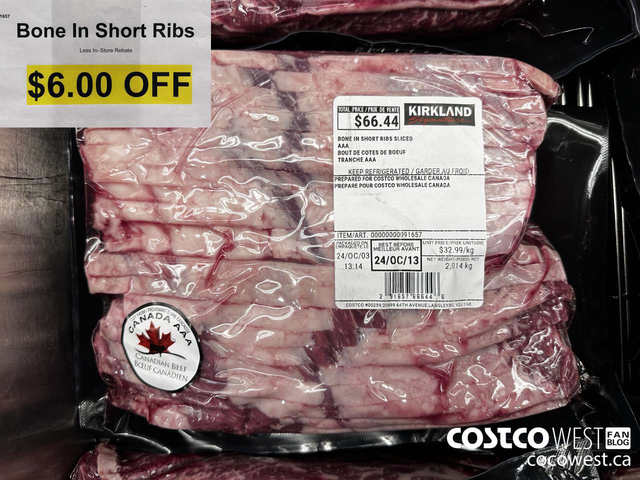 91657 BONE IN SHORT RIBS SLICED AAA ($6.00 INSTANT SAVINGS)