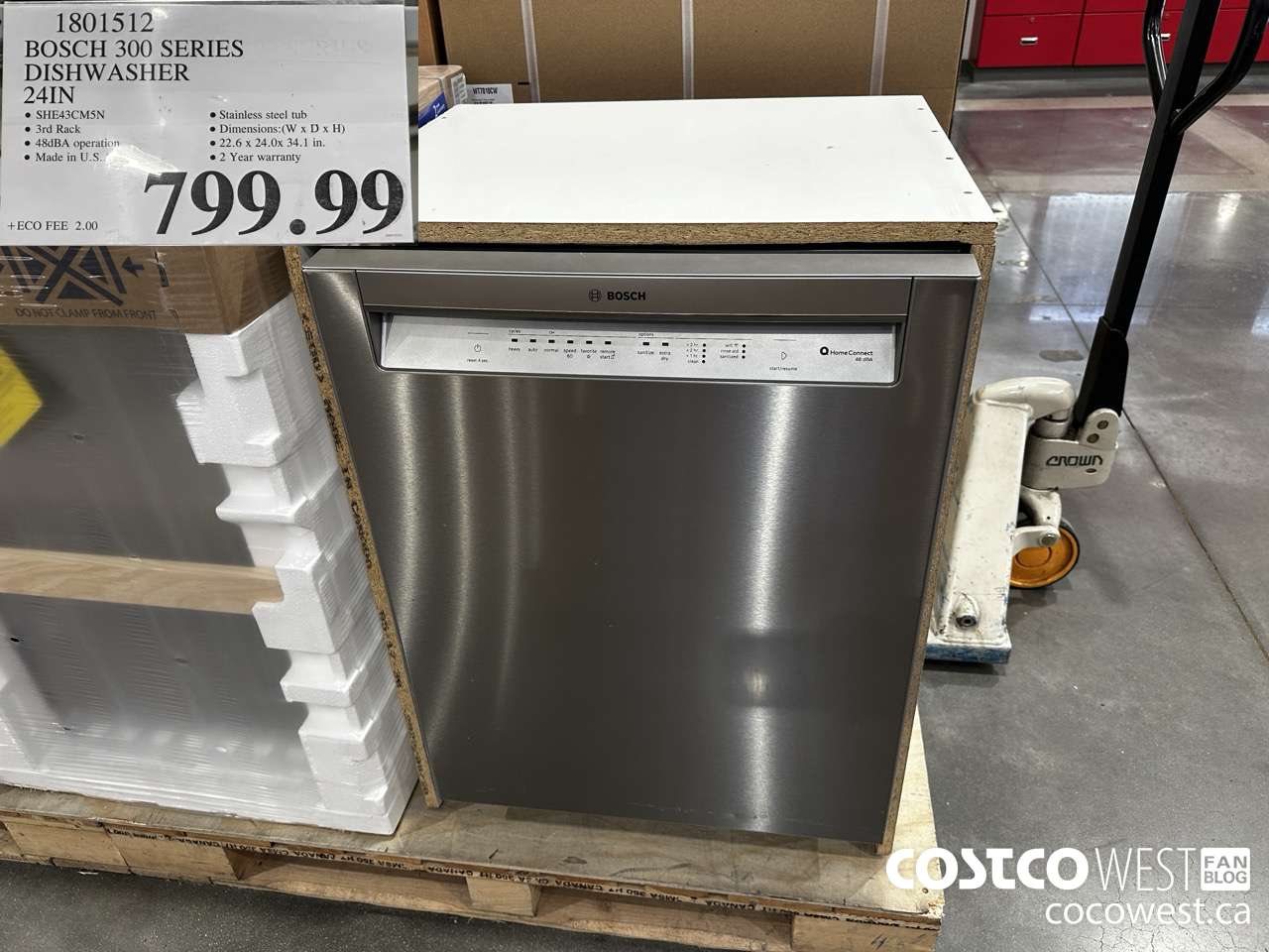 1801512 BOSCH 300 SERIES DISHWASHER 24IN $799.99