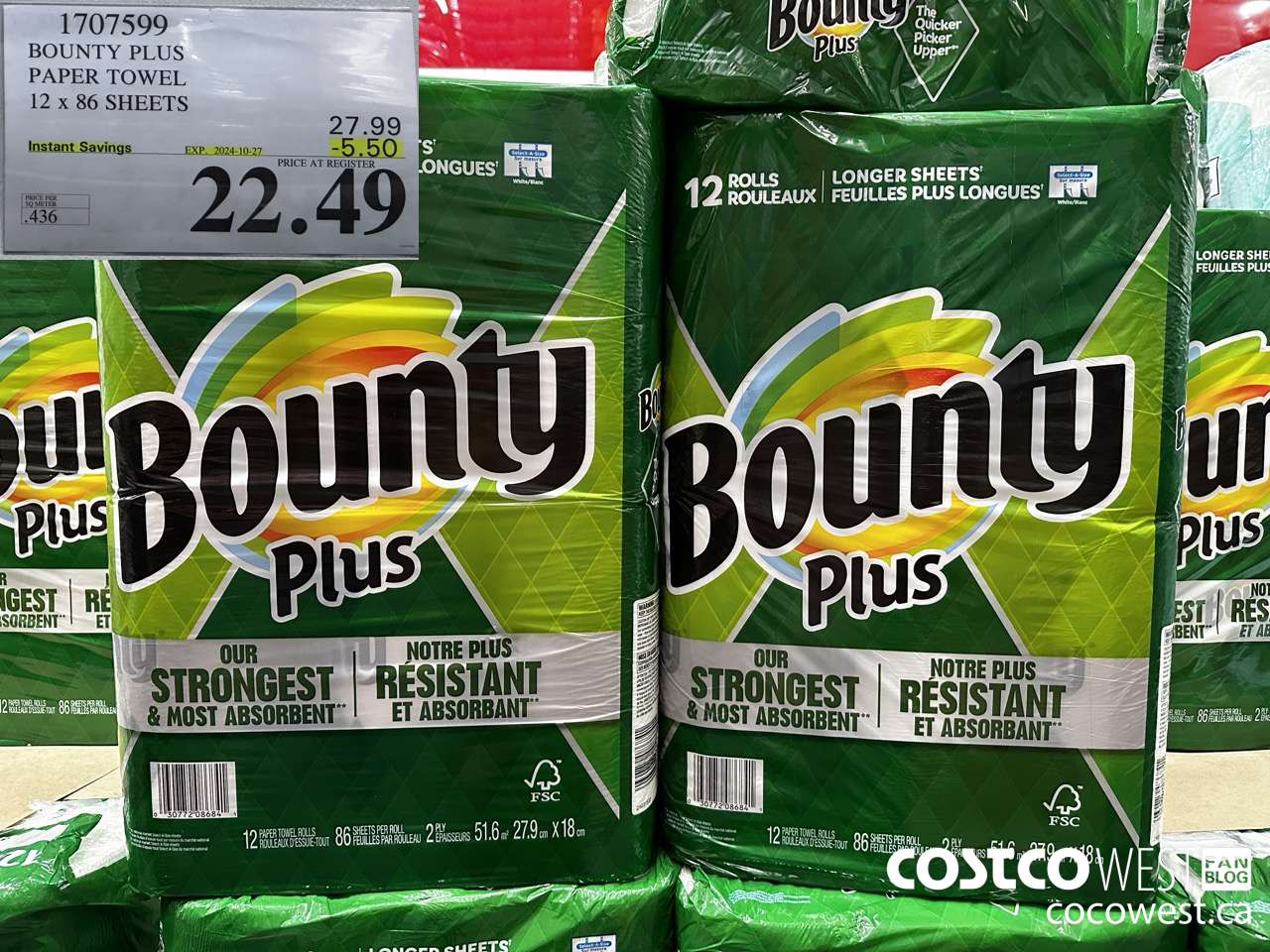 1707599 BOUNTY PLUS PAPER TOWEL 12 X 86 SHEETS ($5.50 INSTANT SAVINGS EXPIRES ON 2024-10-27) $22.49