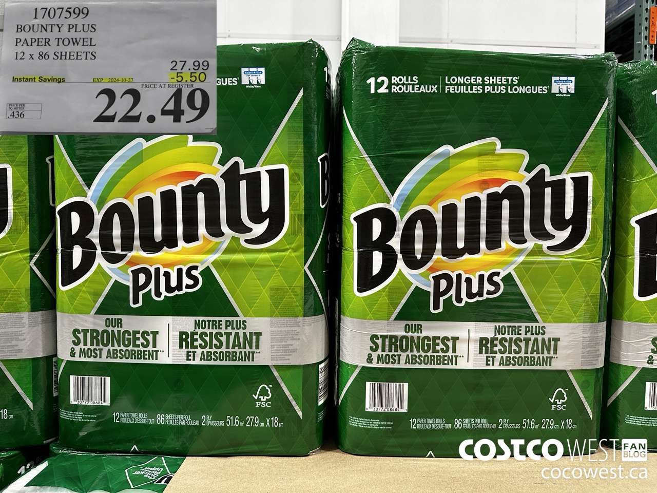 1707599 BOUNTY PLUS PAPER TOWEL 12 X 86 SHEETS ($5.50 INSTANT SAVINGS EXPIRES ON 2024-10-27) $22.49