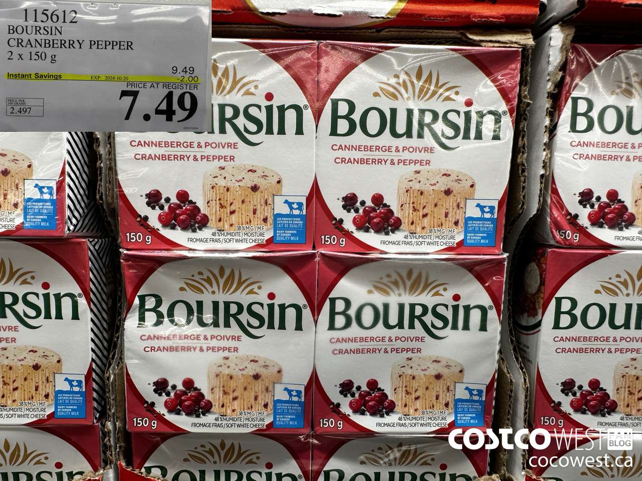 115612 BOURSIN CRANBERRY PEPPER 2 X 150 G ($2.00 INSTANT SAVINGS EXPIRES ON 2024-10-20) $7.49