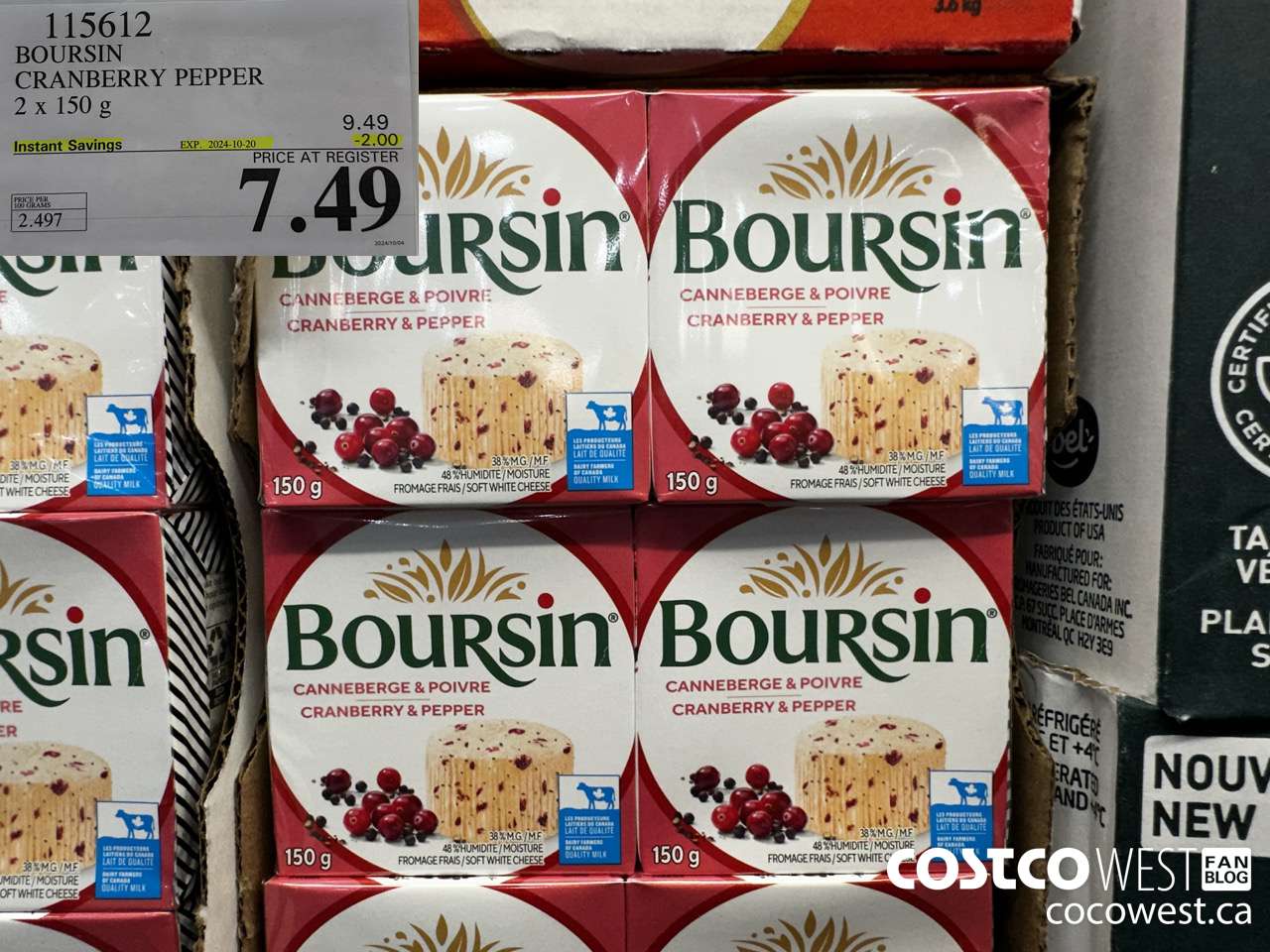 115612 BOURSIN CRANBERRY PEPPER 2 X 150 G ($2.00 INSTANT SAVINGS EXPIRES ON 2024-10-20) $7.49
