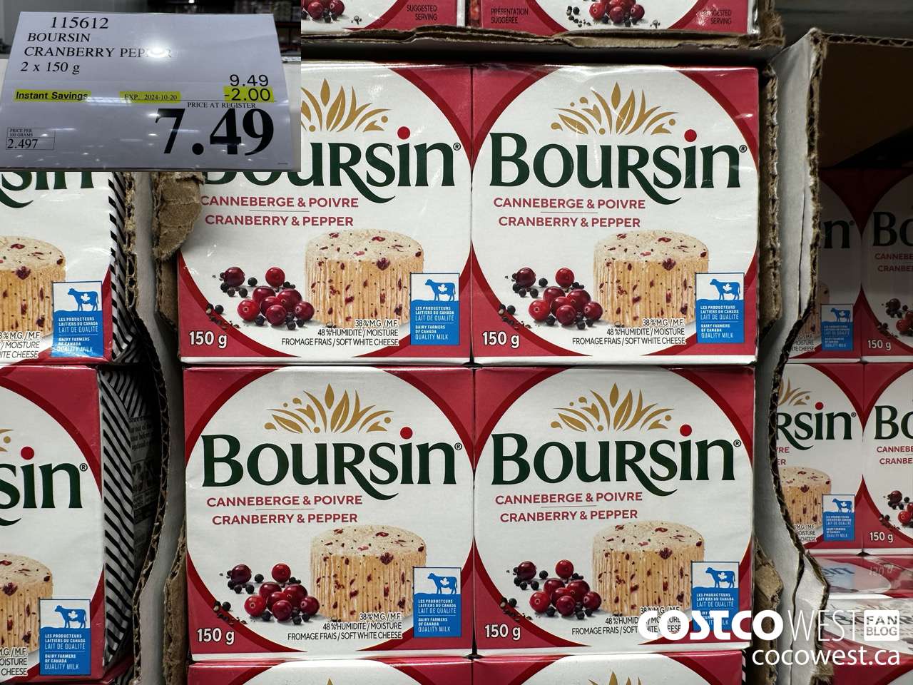 115612 BOURSIN CRANBERRY PEPPER 2 X 150 G ($2.00 INSTANT SAVINGS EXPIRES ON 2024-10-20) $7.49