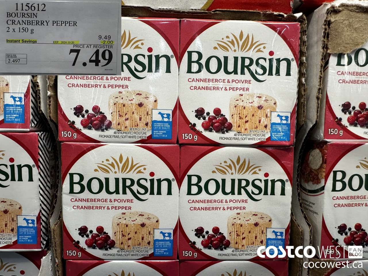 115612 BOURSIN CRANBERRY PEPPER 2 X 150 G ($2.00 INSTANT SAVINGS EXPIRES ON 2024-10-20) $7.49