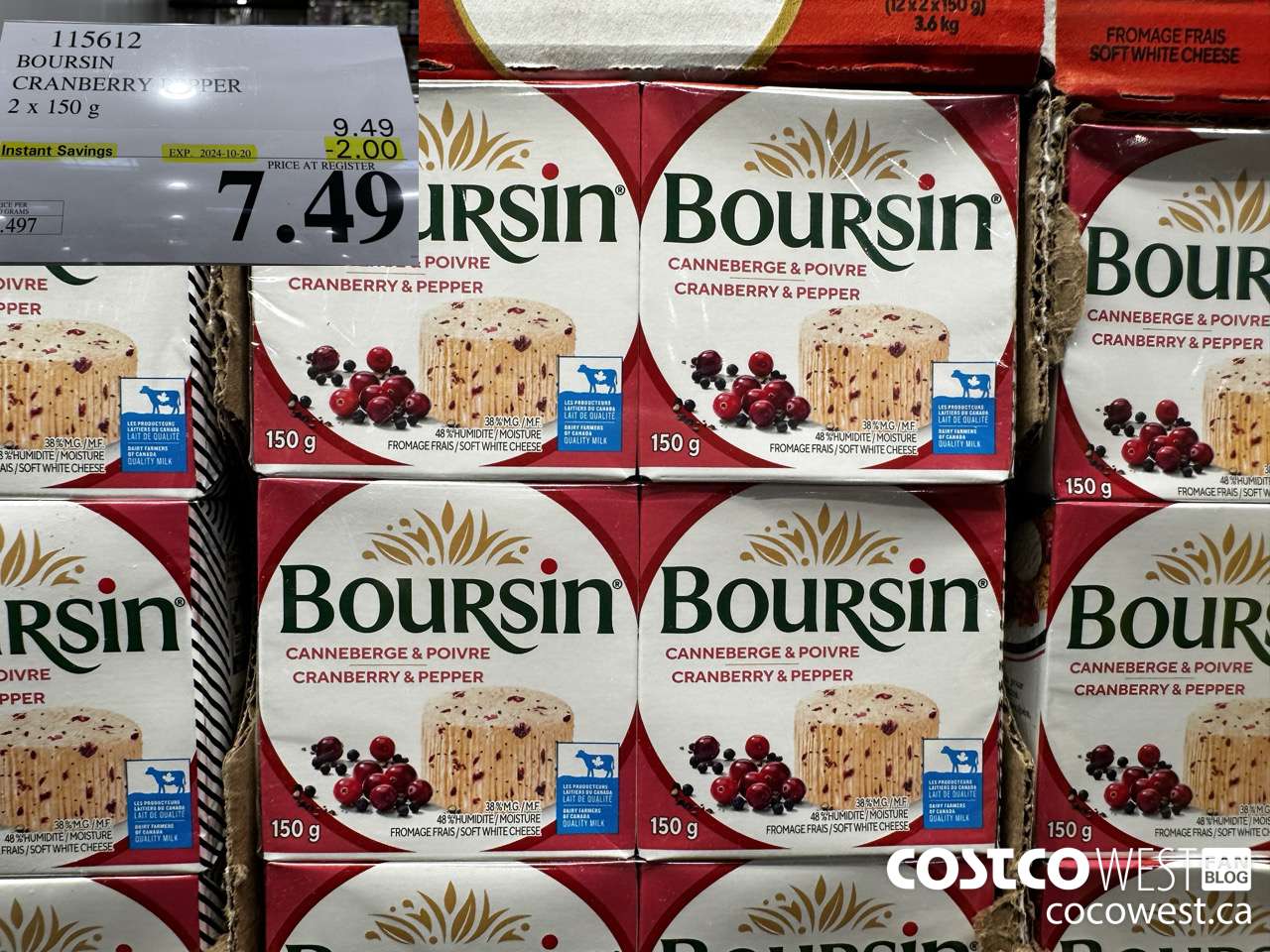 115612 BOURSIN CRANBERRY PEPPER 2 X 150 G ($2.00 INSTANT SAVINGS EXPIRES ON 2024-10-20) $7.49