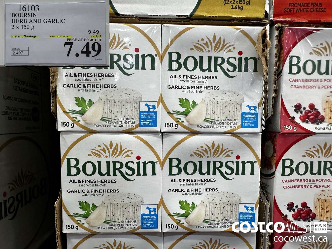 16103 BOURSIN HERB AND GARLIC 2 x 150 g ($2.00 INSTANT SAVINGS EXPIRES ON 2024-10-20) $7.49