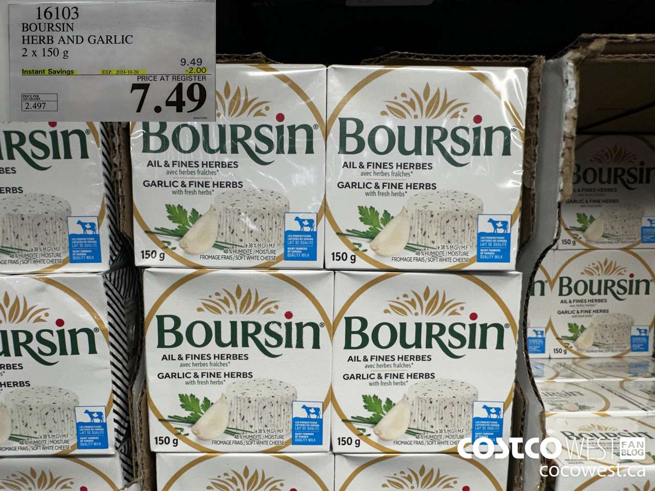 16103 BOURSIN HERB AND GARLIC 2 x 150 g ($2.00 INSTANT SAVINGS EXPIRES ON 2024-10-20) $7.49