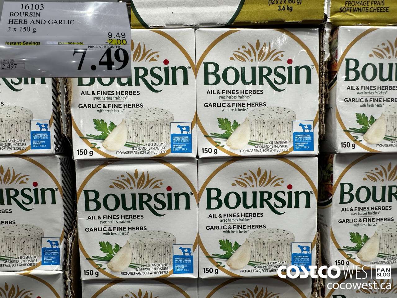 16103 BOURSIN HERB AND GARLIC 2 x 150 g ($2.00 INSTANT SAVINGS EXPIRES ON 2024-10-20) $7.49
