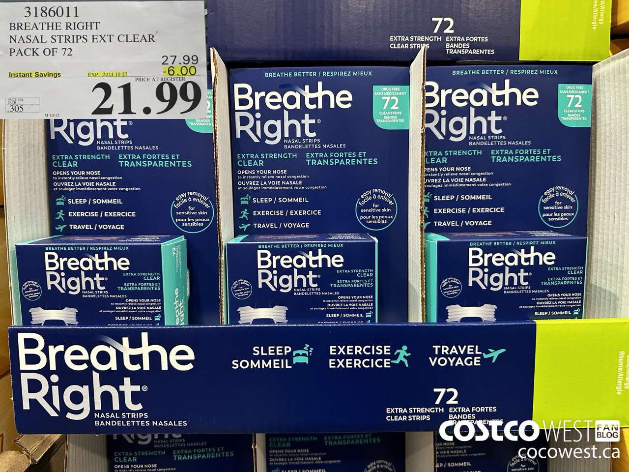 3186011 BREATHE RIGHT NASAL STRIPS EXT CLEAR PACK OF 72 ($6.00 INSTANT SAVINGS EXPIRES ON 2024-10-27) $21.99