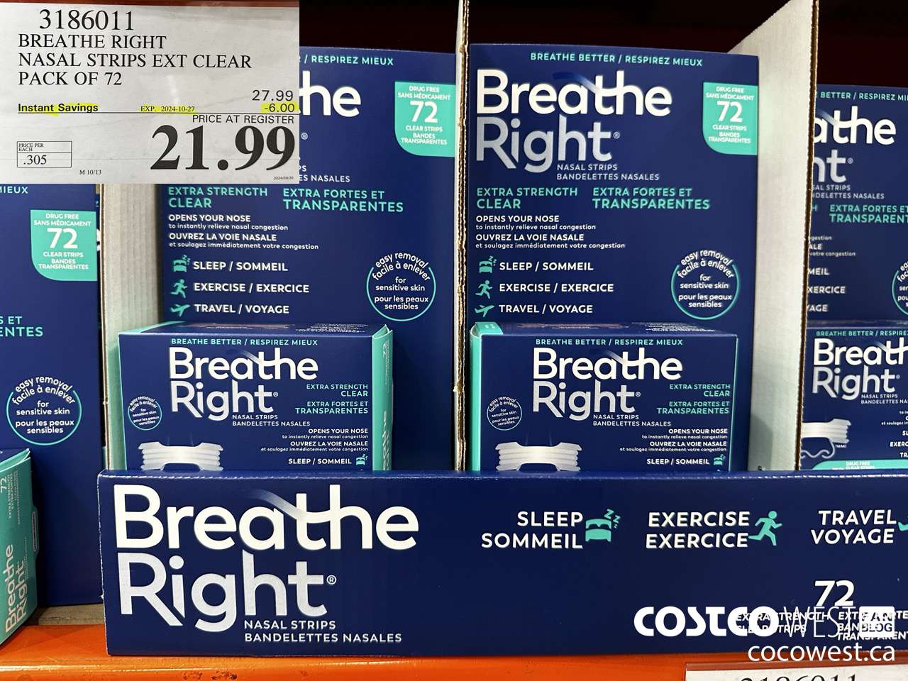 3186011 BREATHE RIGHT NASAL STRIPS EXT CLEAR PACK OF 72 ($6.00 INSTANT SAVINGS EXPIRES ON 2024-10-27) $21.99