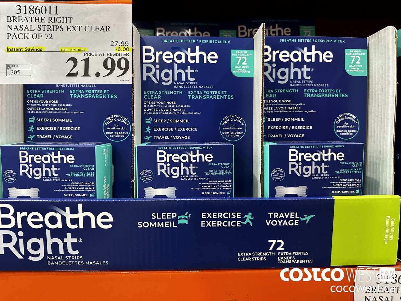 3186011 BREATHE RIGHT NASAL STRIPS EXT CLEAR PACK OF 72 ($6.00 INSTANT SAVINGS EXPIRES ON 2024-10-27) $21.99