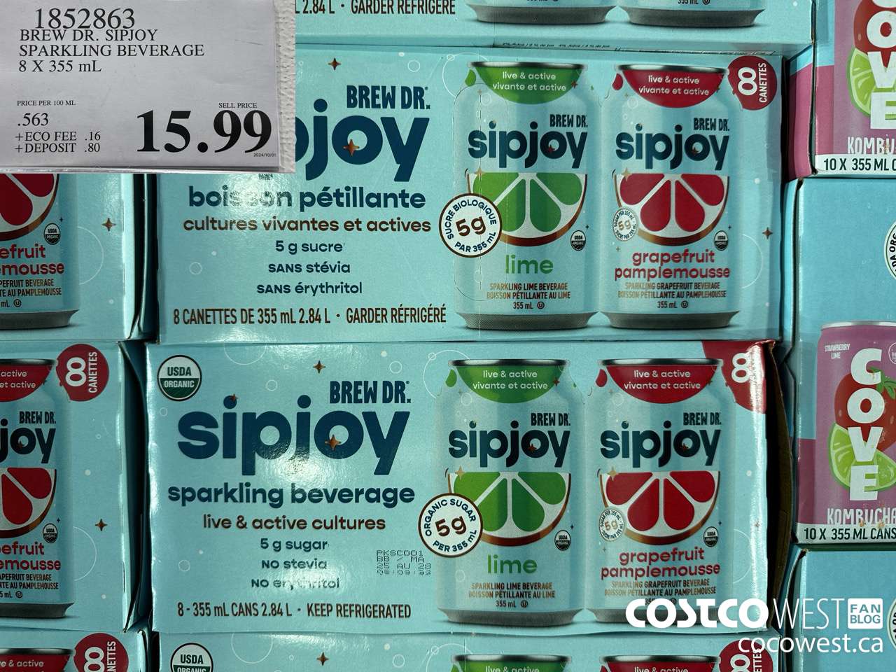 1852863 BREW DR. SIPJOY SPARKLING BEVERAGE 8 X 355ML $15.99