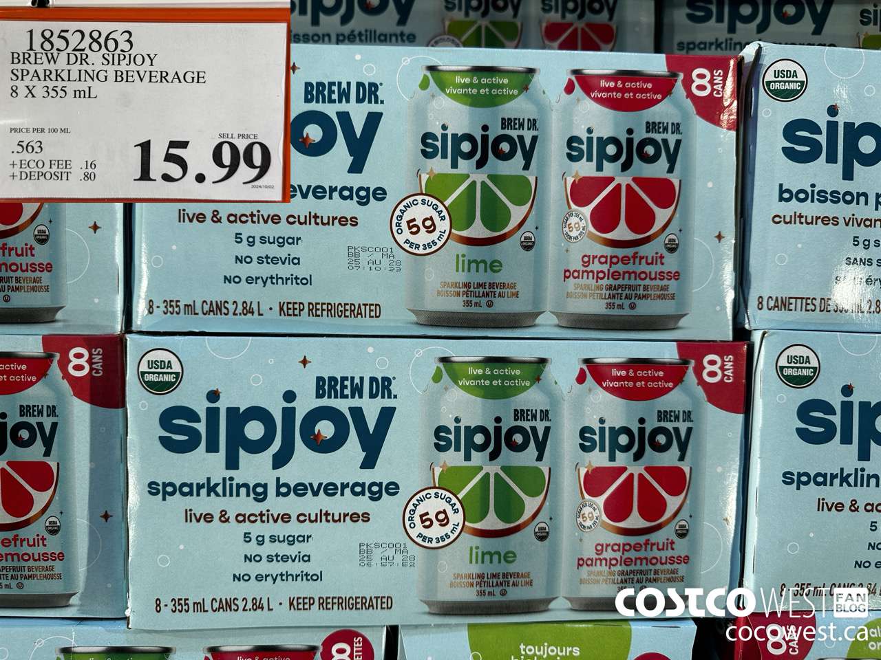 1852863 BREW DR. SIPJOY SPARKLING BEVERAGE 8 X 355ML $15.99