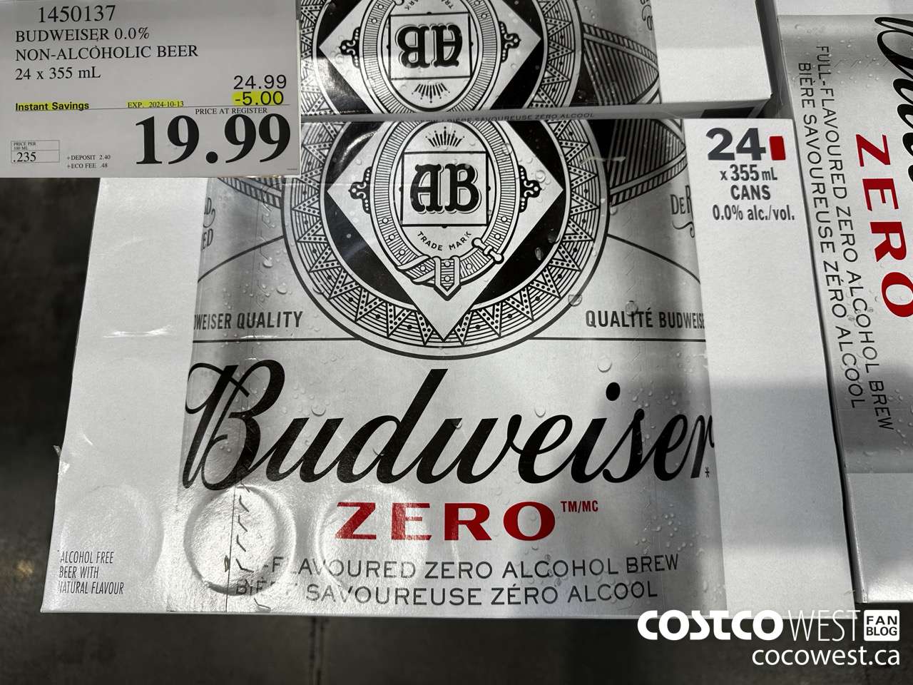 1450137 BUDWEISER 0.0% 24 x 355 mL ($5.00 INSTANT SAVINGS EXPIRES ON 2024-10-13) $19.99