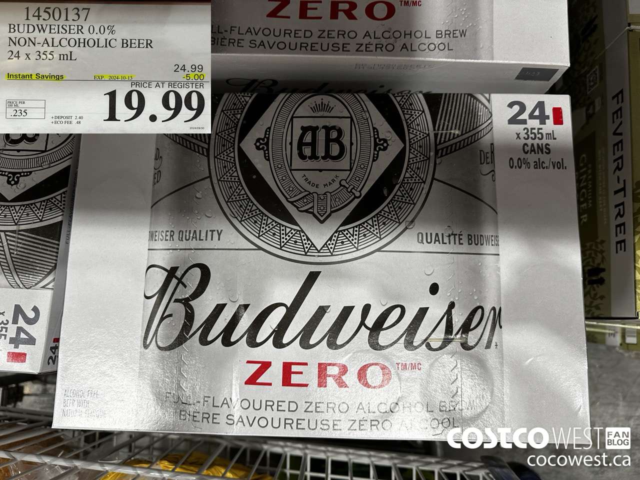 1450137 BUDWEISER 0.0% 24 x 355 mL ($5.00 INSTANT SAVINGS EXPIRES ON 2024-10-13) $19.99
