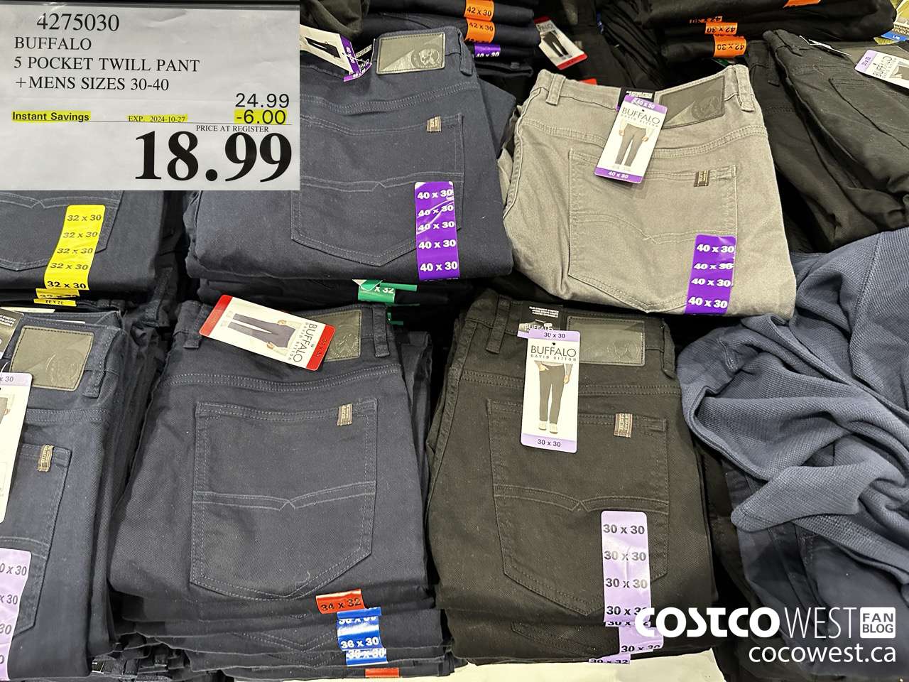4275030 BUFFALO 5 POCKET TWILL PANT MENS SIZES 30-40 ($6.00 INSTANT SAVINGS EXPIRES ON 2024-10-27) $18.99