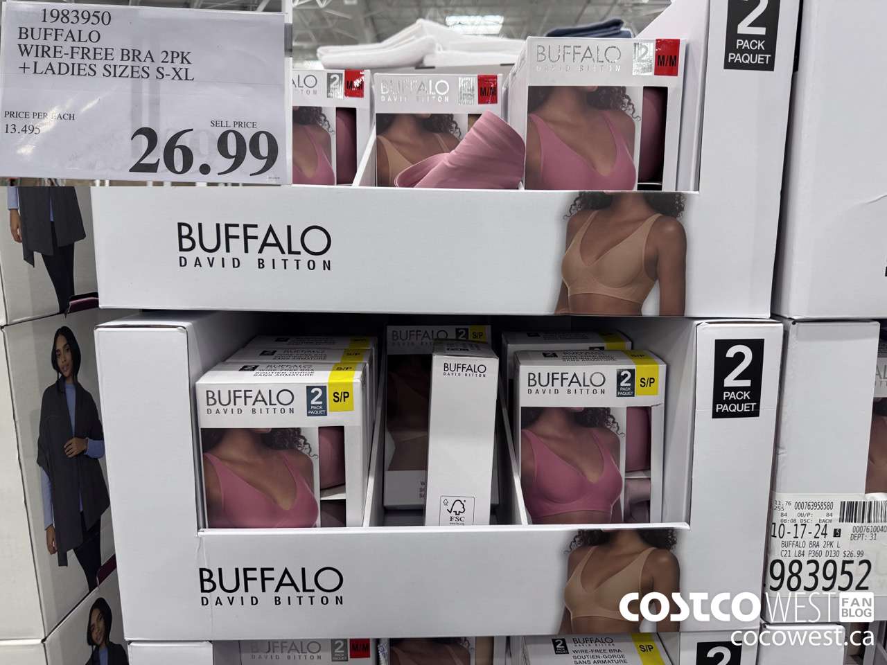 1983950 BUFFALO WIRE-FREE BRA 2PK LADIES SIZES S-XL $26.99