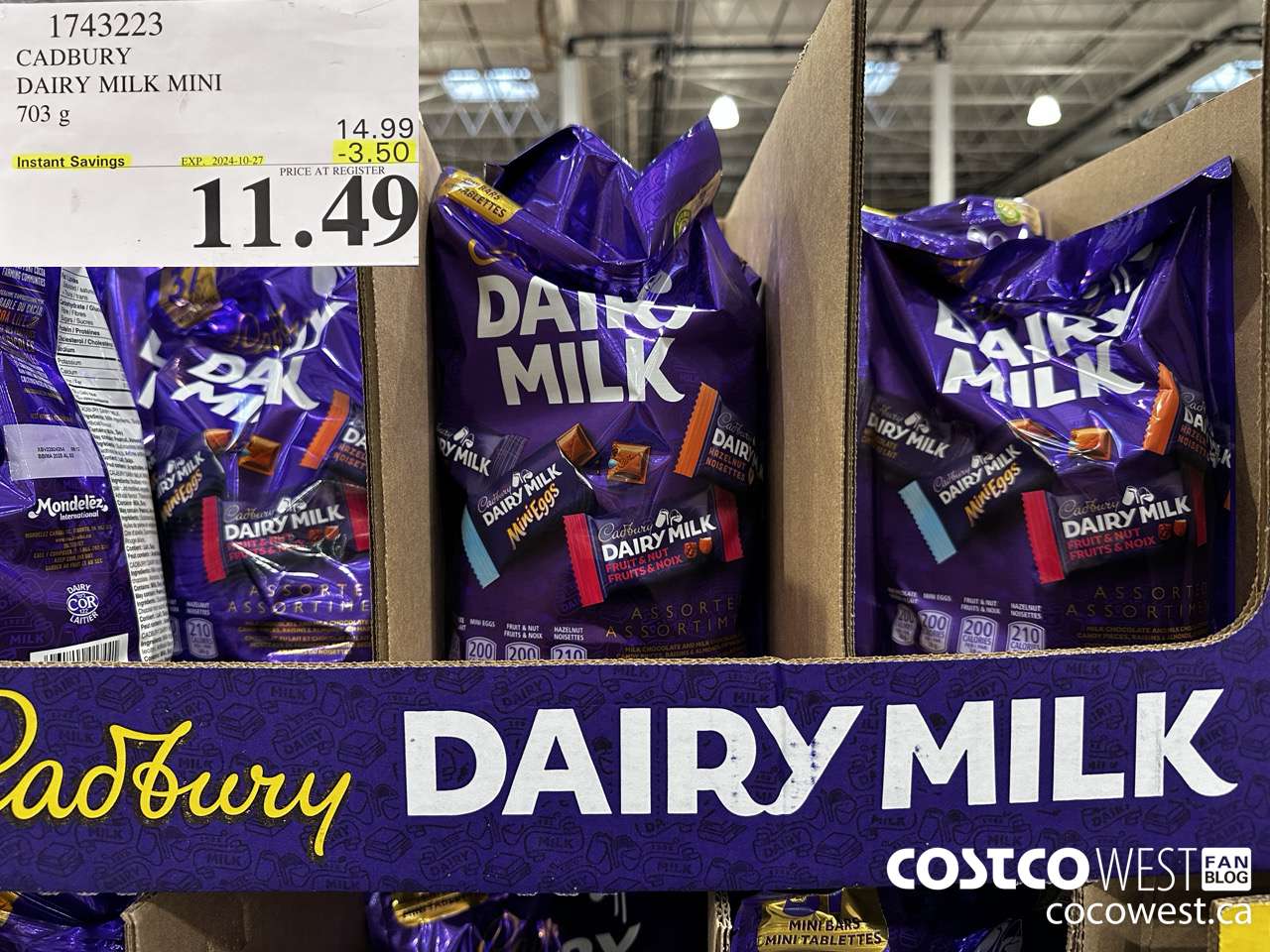 1743223 CADBURY DAIRY MILK MINI 703G ($3.50 INSTANT SAVINGS EXPIRES ON 2024-10-27) $11.49