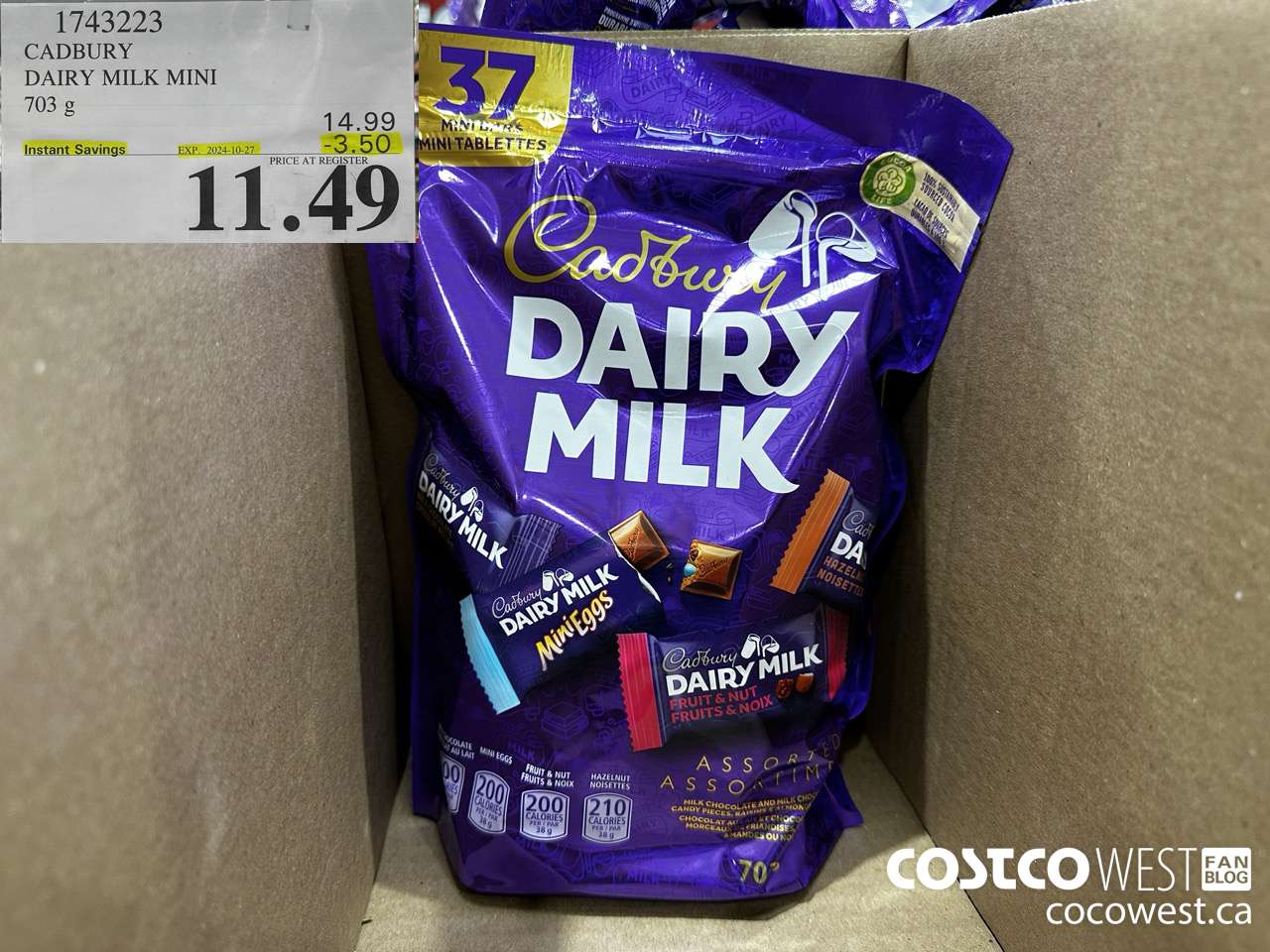 1743223 CADBURY DAIRY MILK MINI 703G ($3.50 INSTANT SAVINGS EXPIRES ON 2024-10-27) $11.49