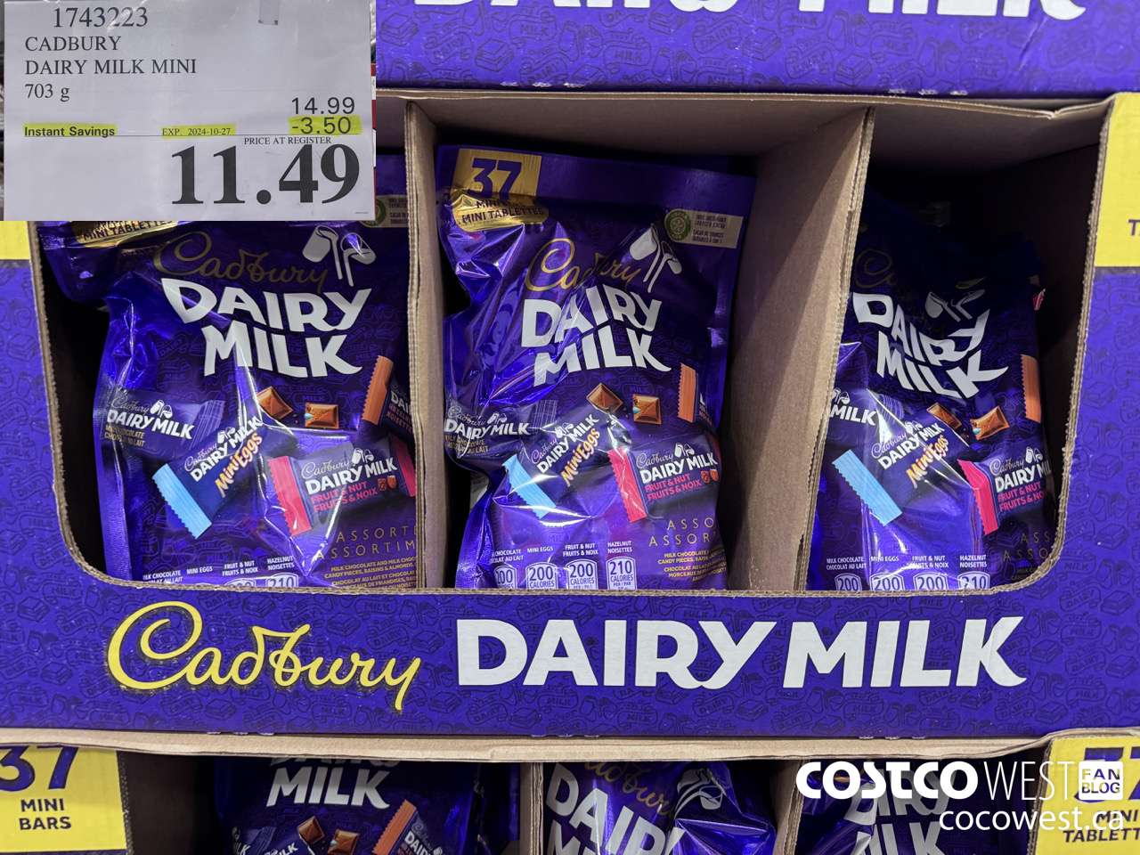 1743223 CADBURY DAIRY MILK MINI 703G ($3.50 INSTANT SAVINGS EXPIRES ON 2024-10-27) $11.49