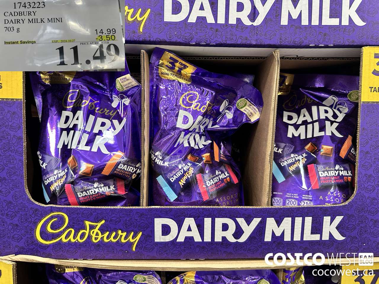 1743223 CADBURY DAIRY MILK MINI 703G ($3.50 INSTANT SAVINGS EXPIRES ON 2024-10-27) $11.49