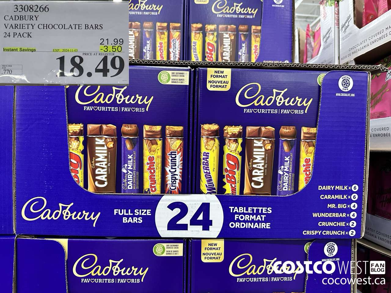 3308266 CADBURY VARIETY CHOCOLATE BARS 24 PACK ($3.50 INSTANT SAVINGS EXPIRES ON 2024-11-03) $18.49