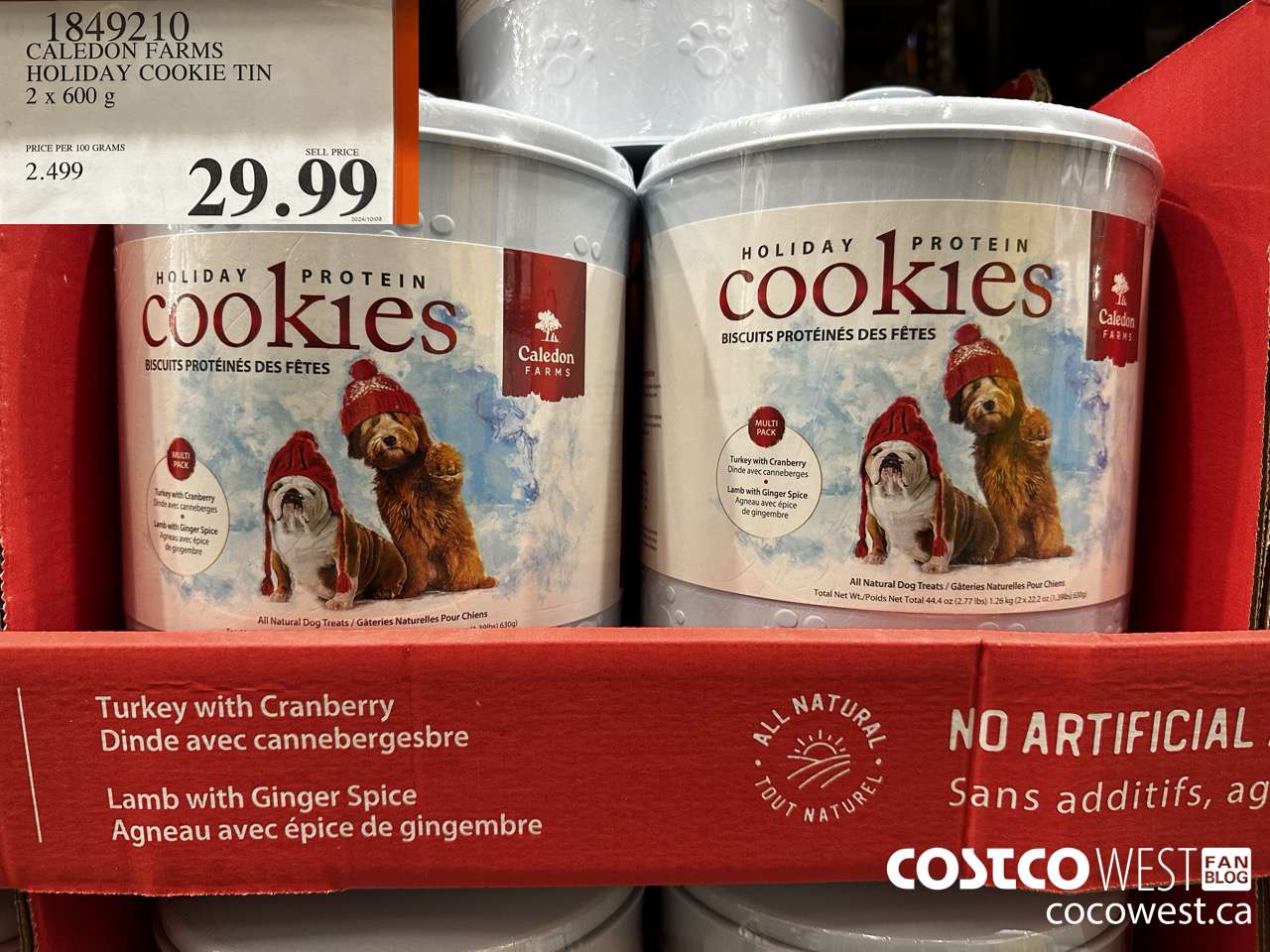 1849210 CALEDON FARMS HOLIDAY COOKIE TIN 2 X 600G $29.99