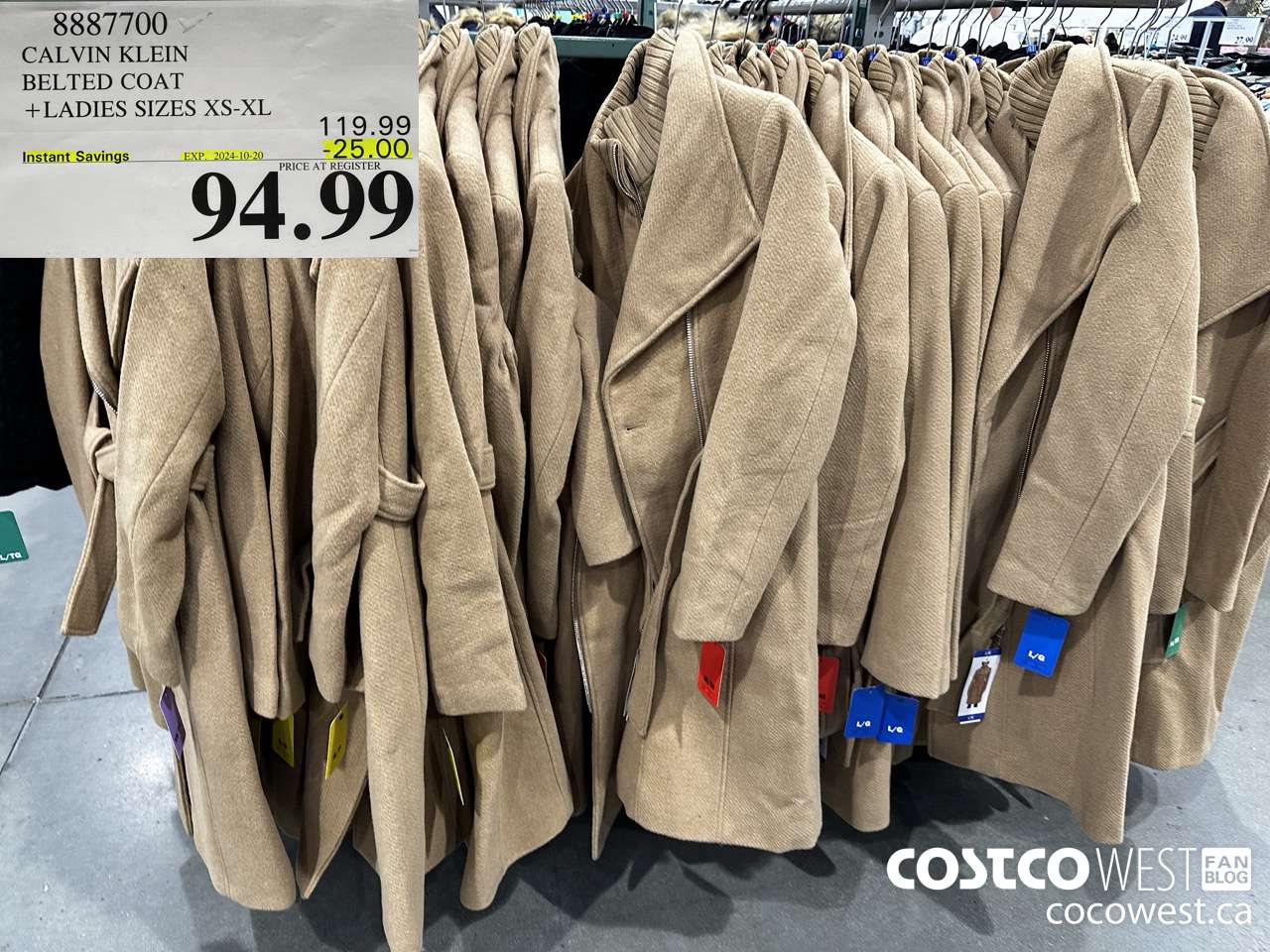 8887700 CALVIN KLEIN BELTED COAT LADIES SIZES XS-XL ($25.00 INSTANT SAVINGS EXPIRES ON 2024-10-20) $94.99