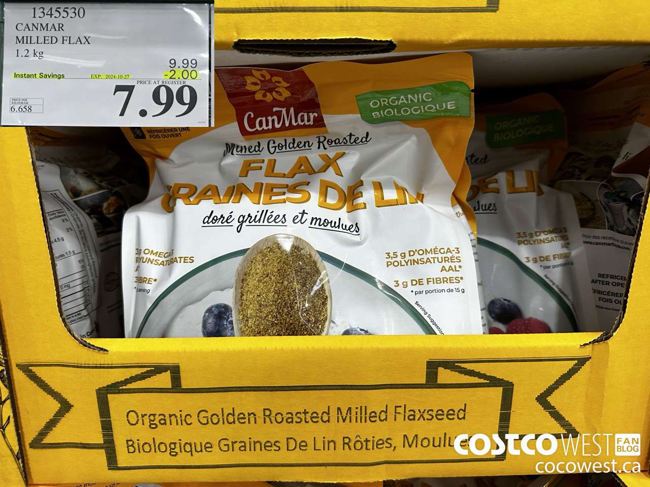 1345530 CANMAR ORGANIC MILLED FLAX 1.2kg ($2.00 INSTANT SAVINGS EXPIRES ON 2024-10-27) $7.99