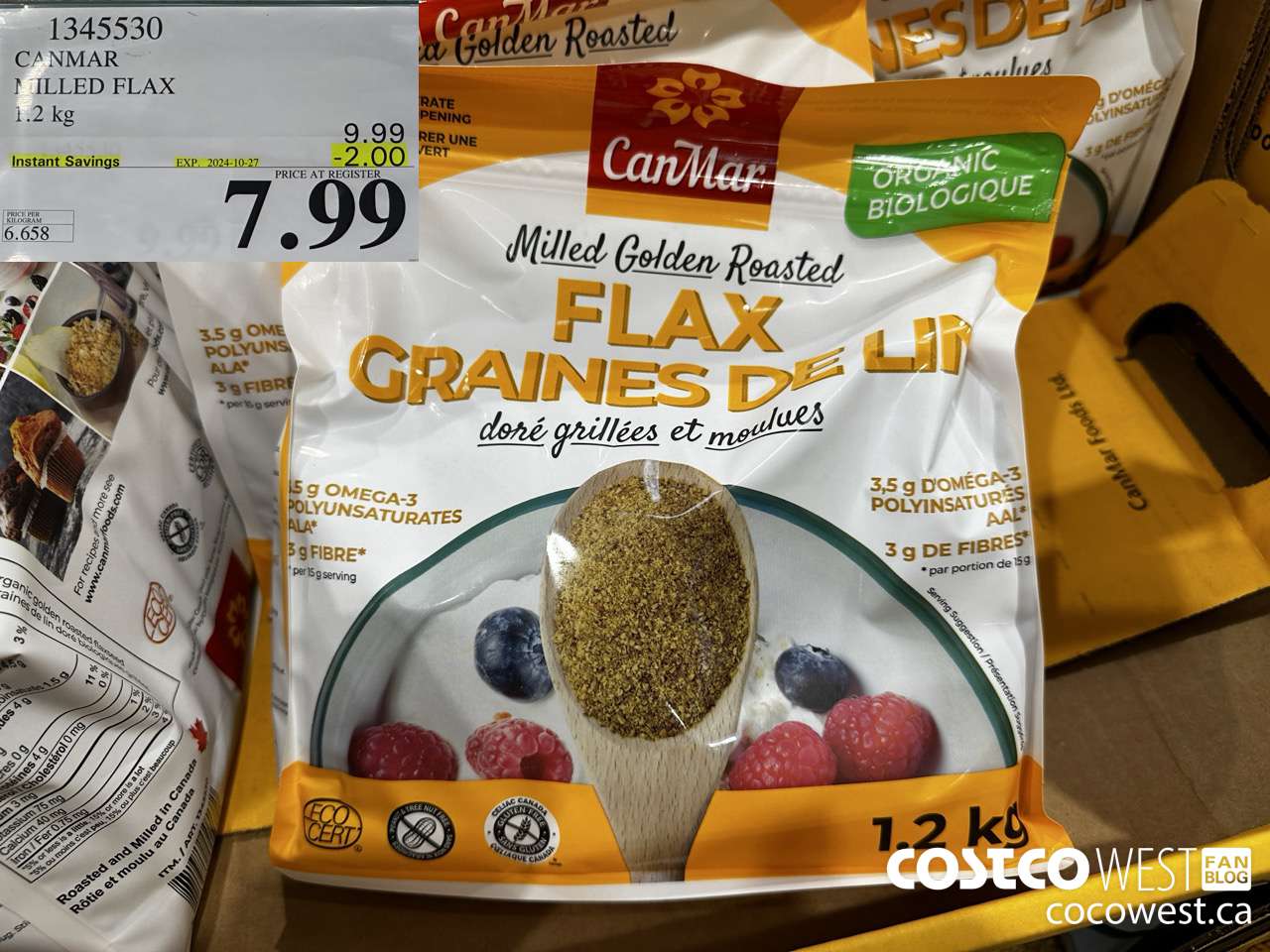 1345530 CANMAR ORGANIC MILLED FLAX 1.2kg ($2.00 INSTANT SAVINGS EXPIRES ON 2024-10-27) $7.99