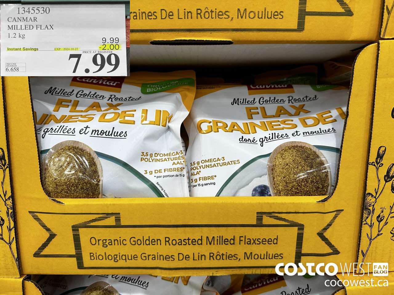 1345530 CANMAR ORGANIC MILLED FLAX 1.2kg ($2.00 INSTANT SAVINGS EXPIRES ON 2024-10-27) $7.99